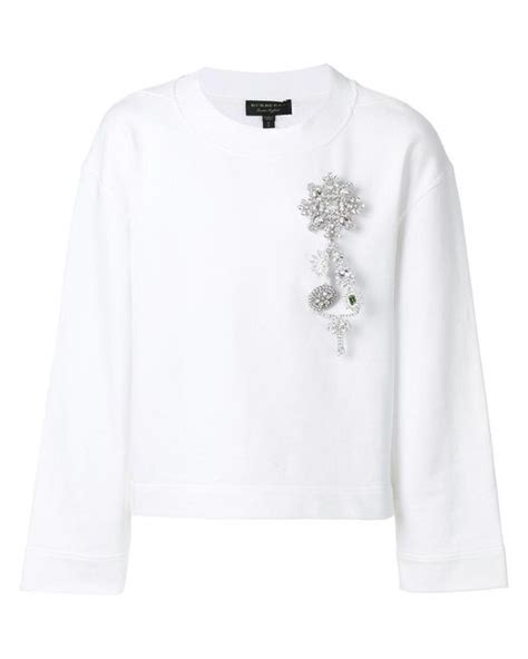 burberry women white sweatshirt with crystal brooch|burberry hoodie saks.